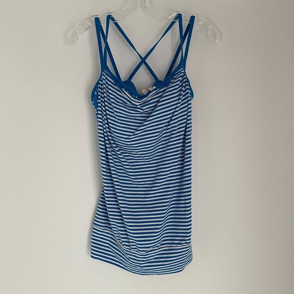 Lucy Activewear Blue Striped Workout Tank Top with Built in Bra Med Women's - Picture 2 of 12